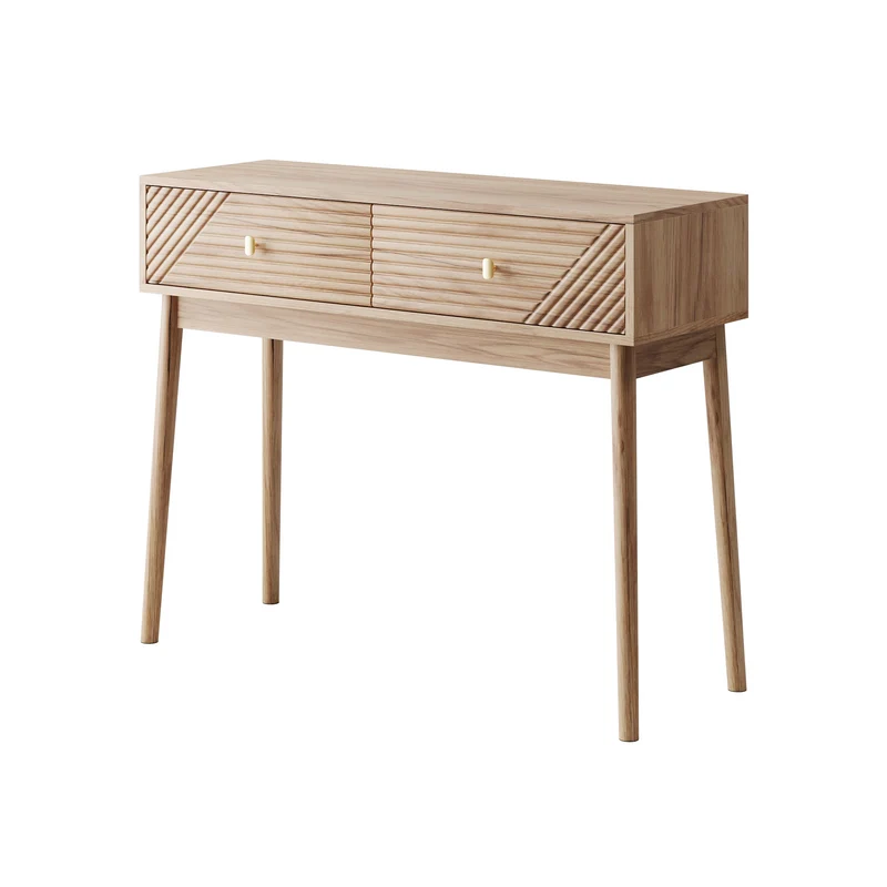 Console élégant effet chêne avec tiroirs 100x35x80cm QUANTALST