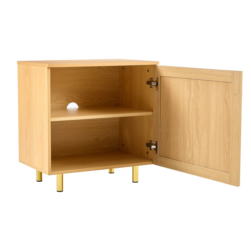 Buffet bas effet bois en rotin tressé 1 porte, 60x40x63 cm HALOITE