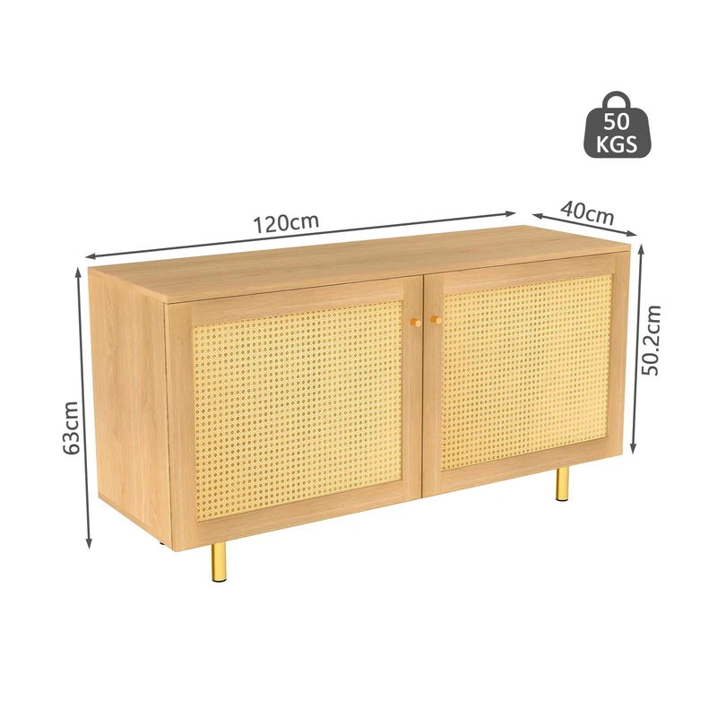 Buffet effet bois 2 portes en rotin clair 120x40x63cm CRESTORA