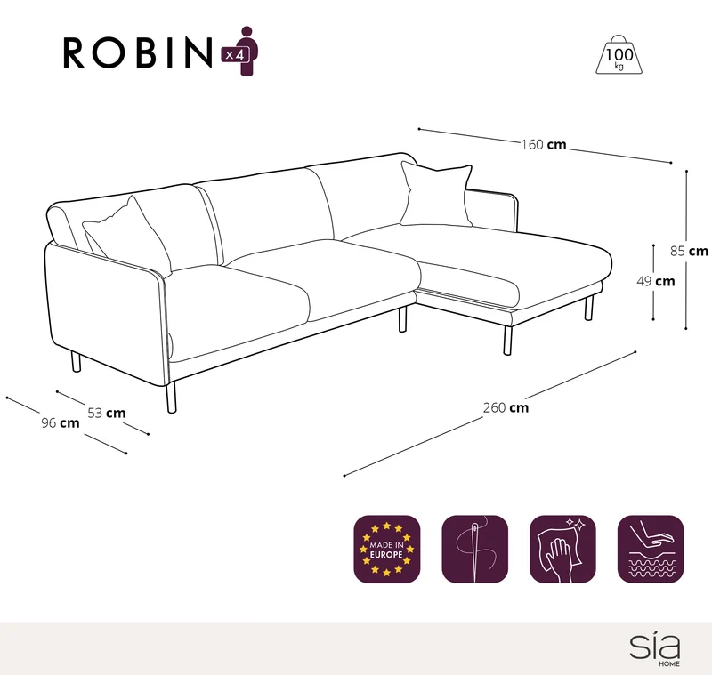 Canapé d'angle droit ROBIN Velours