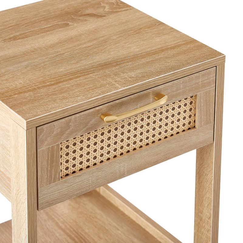 Table de chevet effet bois en rotin moderne avec tiroir 40x40x55 cm LYRICINE