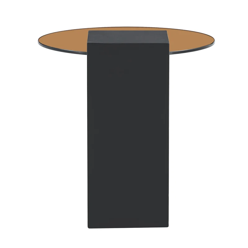 Table basse ronde moderne 2 niveaux effet bois et verre brun transparent, démontable CRESTLA