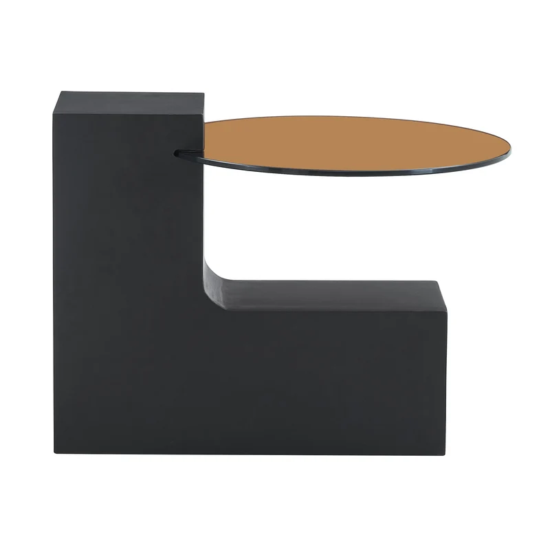 Table basse ronde moderne 2 niveaux effet bois et verre brun transparent, démontable CRESTLA