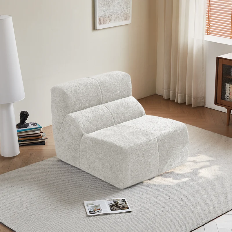 Fauteuil chauffeuse en velours bouclé blanc cassé ECHOLOQUE