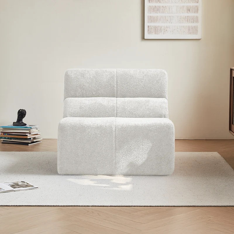 Fauteuil chauffeuse en velours bouclé blanc cassé ECHOLOQUE