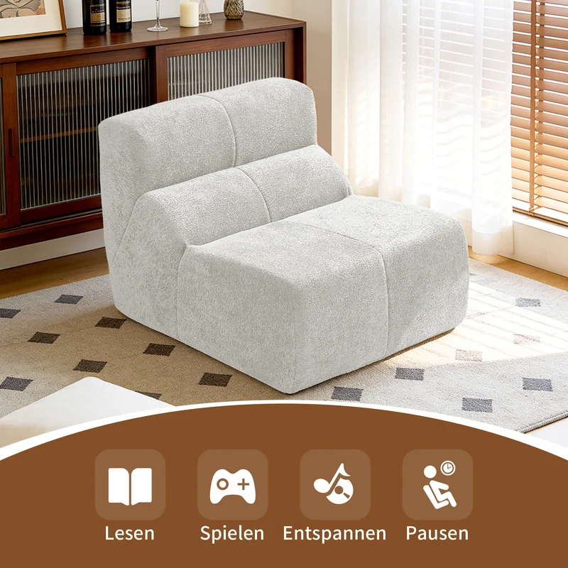 Fauteuil chauffeuse en velours bouclé blanc cassé ECHOLOQUE