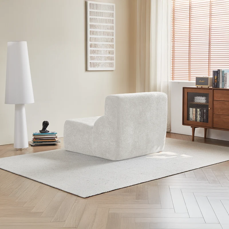Fauteuil chauffeuse en velours bouclé blanc cassé ECHOLOQUE