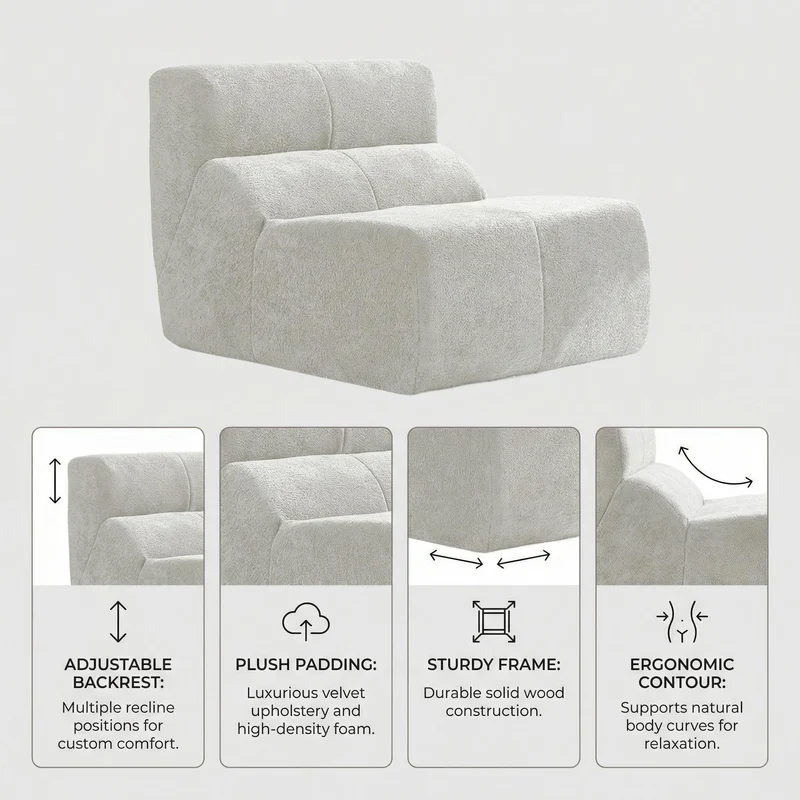 Fauteuil chauffeuse en velours bouclé blanc cassé ECHOLOQUE
