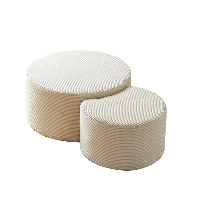 Ensemble de 2 tables basses gigognes rondes rembourrées beige, sans montage ASTRAELLE