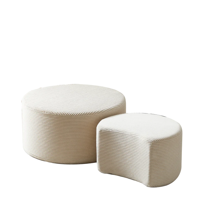 Ensemble de 2 tables basses gigognes rondes rembourrées beige, sans montage ASTRAELLE