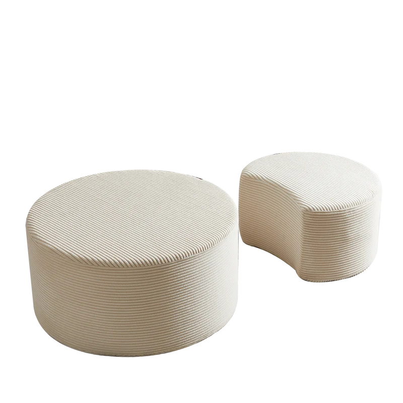 Ensemble de 2 tables basses gigognes rondes rembourrées beige, sans montage ASTRAELLE