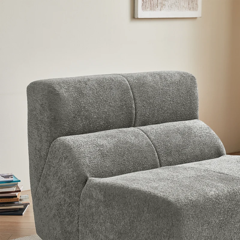 Fauteuil chauffeuse en velours bouclé gris clair ASTRAELLA
