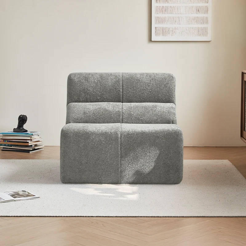 Fauteuil chauffeuse en velours bouclé gris clair ASTRAELLA