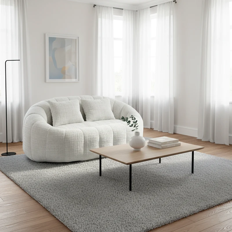 Canapé compact rond 2 places Loveseat en chenille beige et 2 cousins AMBERPATH