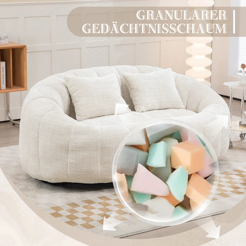 Canapé compact rond 2 places Loveseat en chenille beige et 2 cousins AMBERPATH