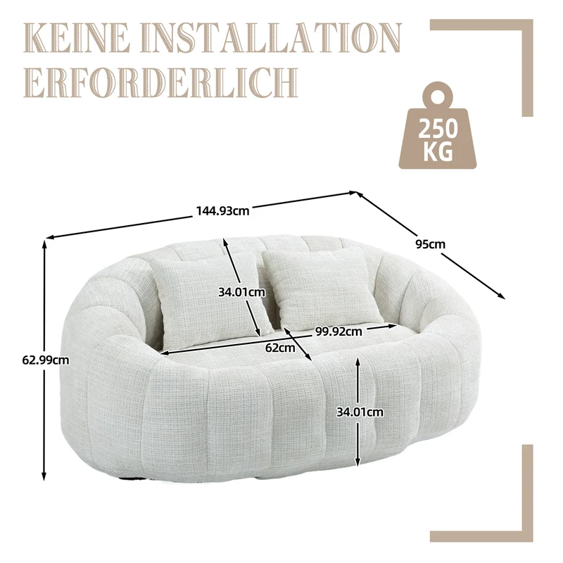 Canapé compact rond 2 places Loveseat en chenille beige et 2 cousins AMBERPATH