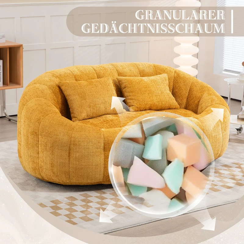 Canapé compact rond 2 places Loveseat en tissu chenille jaune et 2 cousins TANGLENET