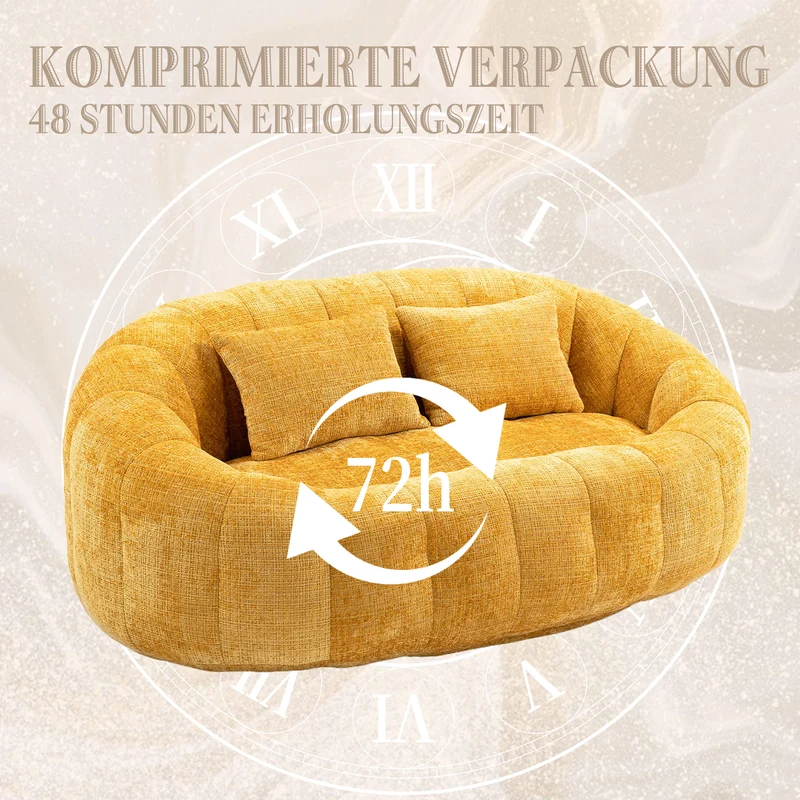 Canapé compact rond 2 places Loveseat en tissu chenille jaune et 2 cousins TANGLENET
