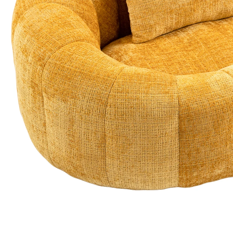 Canapé compact rond 2 places Loveseat en tissu chenille jaune et 2 cousins TANGLENET