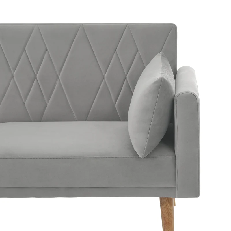 Canapé convertible 2 places en velours gris clair dossiers et accoudoirs réglables SCREVIDS