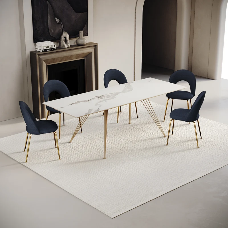 Set de 2 chaises NINA Tissu tramé effet velours pieds dorés