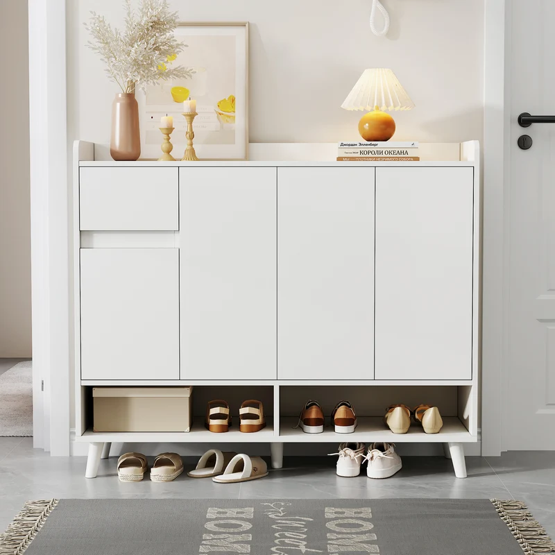 Buffet moderne blanc 4 portes 1 tiroir 120x99x35cm MERIDIANNOVA