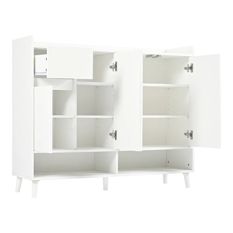 Buffet moderne blanc 4 portes 1 tiroir 120x99x35cm MERIDIANNOVA