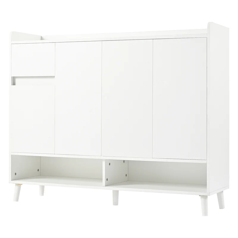 Buffet moderne blanc 4 portes 1 tiroir 120x99x35cm MERIDIANNOVA