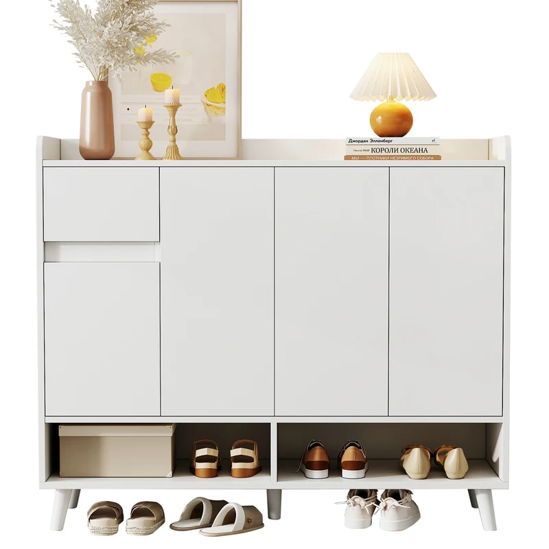 Buffet moderne blanc 4 portes 1 tiroir 120x99x35cm MERIDIANNOVA