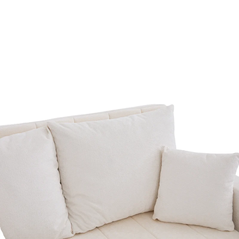 Canapé convertible 2-place en tissu chenille beige, 139x83x58cm, avec rangement, USB et porte-gobelet QUASARLIRA