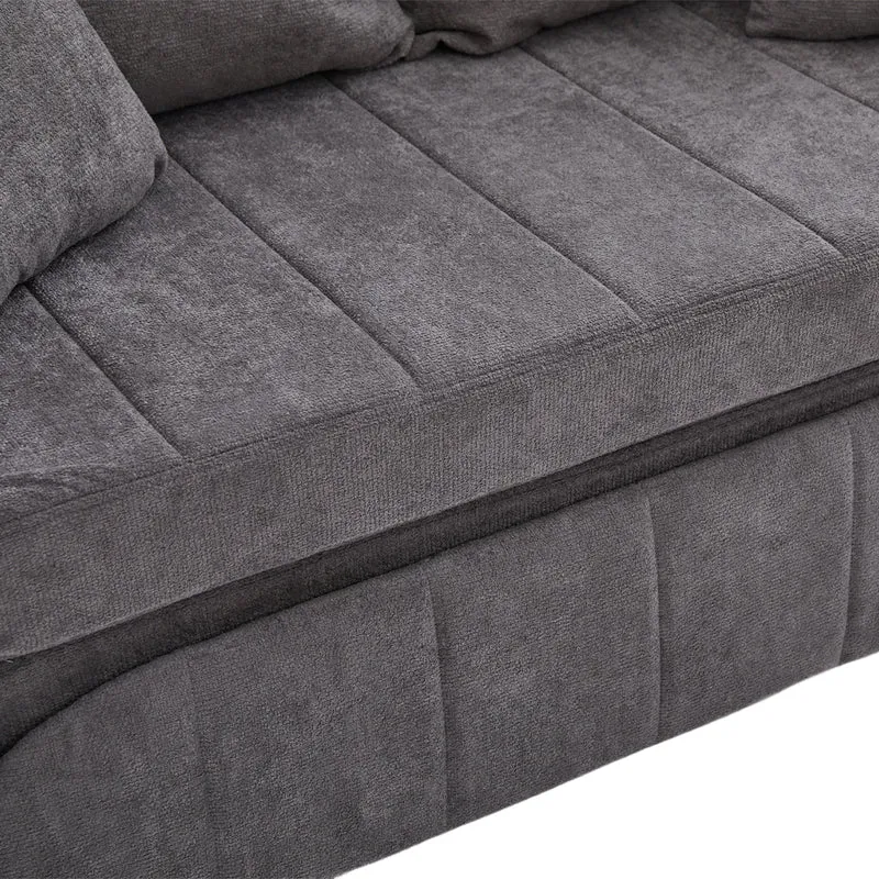 Canapé convertible 2-place en tissu chenille gris avec rangement, USB et porte-gobelet, 139x83x58cm QUASARVORN