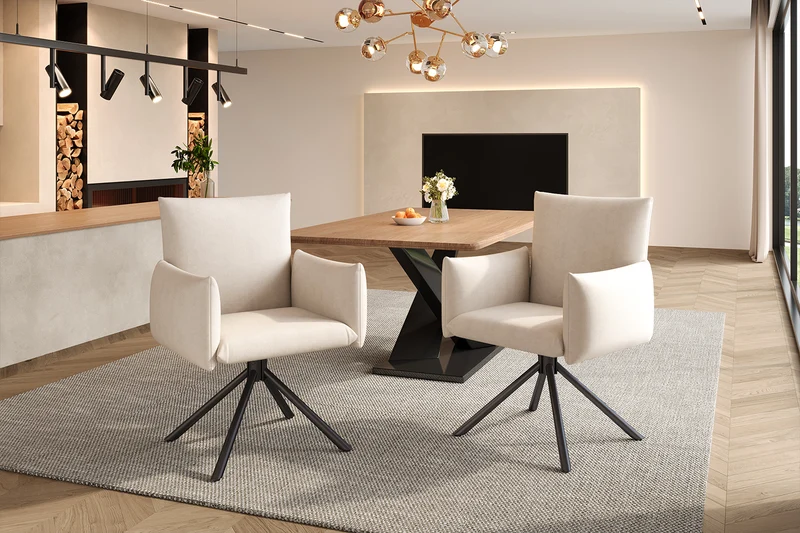 Lot de 2 chaises de salle à manger pivotantes 360° en velours beige dossier, pieds en métal noir NEXUSVEX