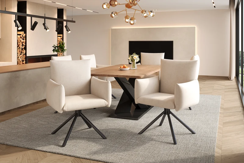 Lot de 2 chaises de salle à manger pivotantes 360° en velours beige dossier, pieds en métal noir NEXUSVEX