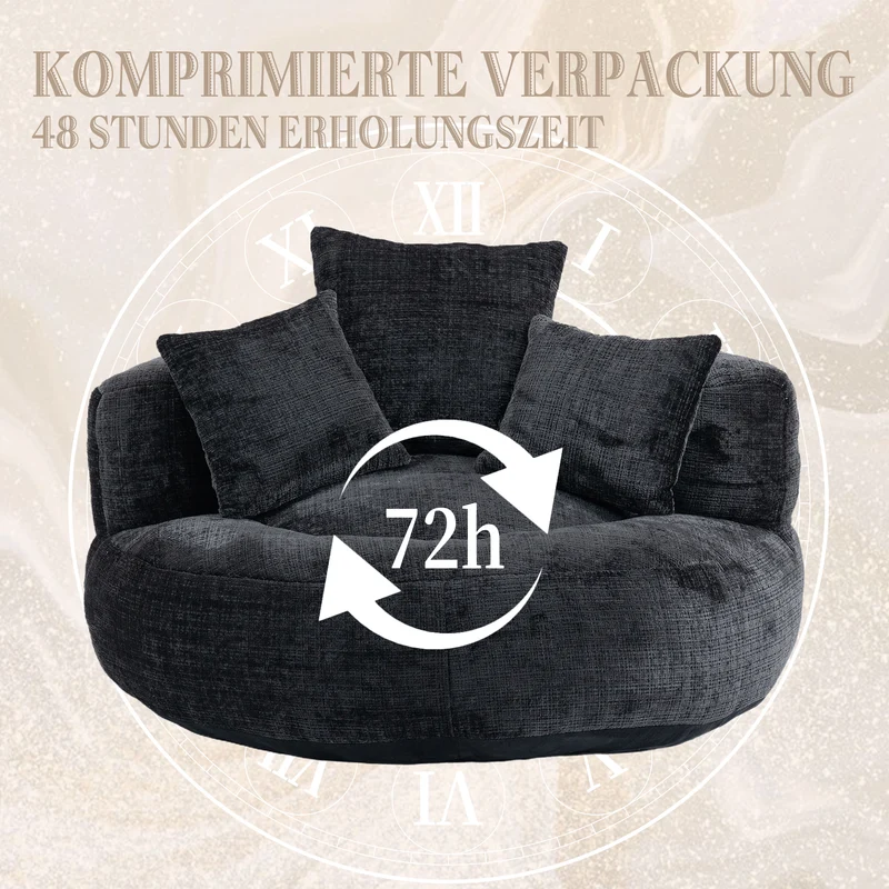 Canapé chauffeuse fauteuil rond en velours chenille noir fauteuil lounge Lazy Sofa FLARENYX