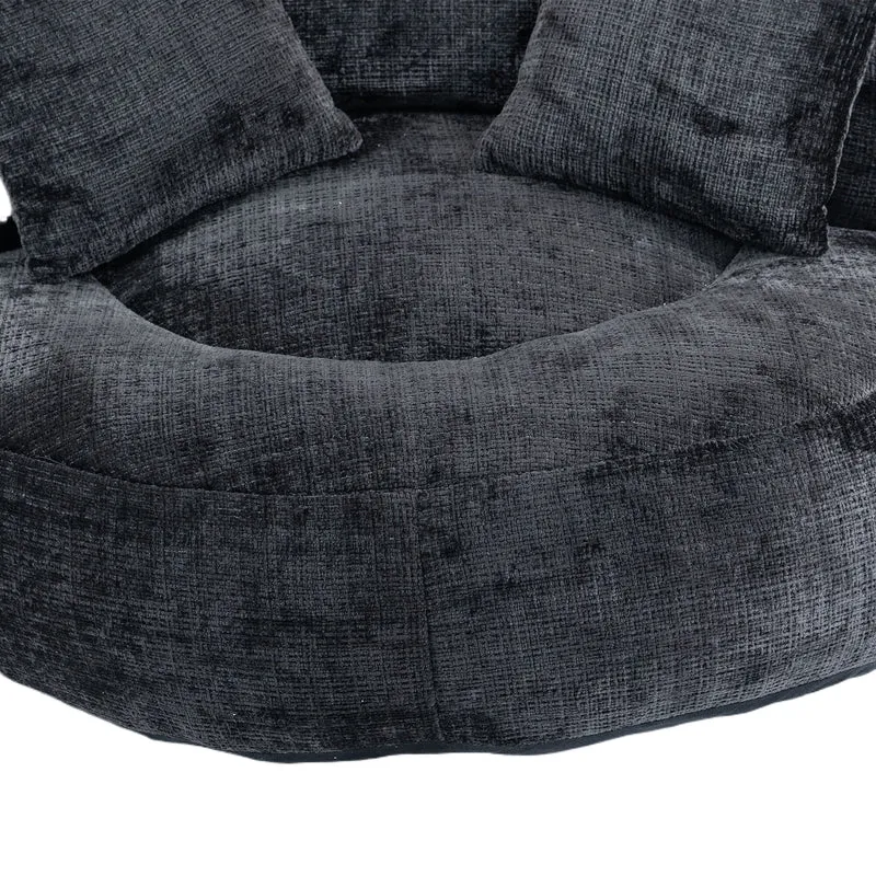 Canapé chauffeuse fauteuil rond en velours chenille noir fauteuil lounge Lazy Sofa FLARENYX