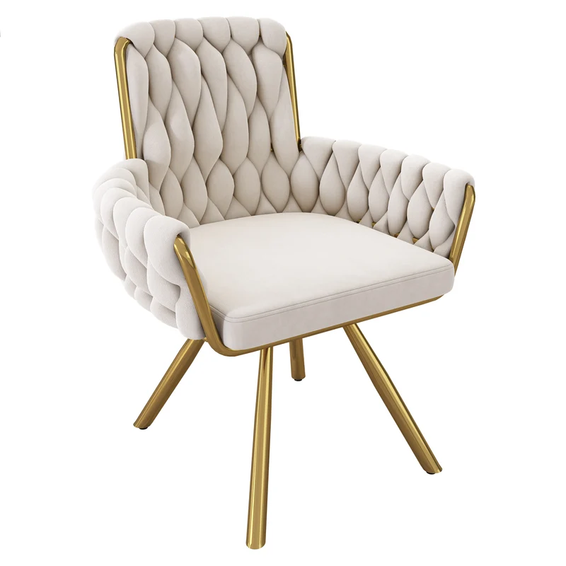 Lot de 2 chaise de salle à manger en velours beige, pivotante 360°, pieds en métal dorés NEXUSRIFT