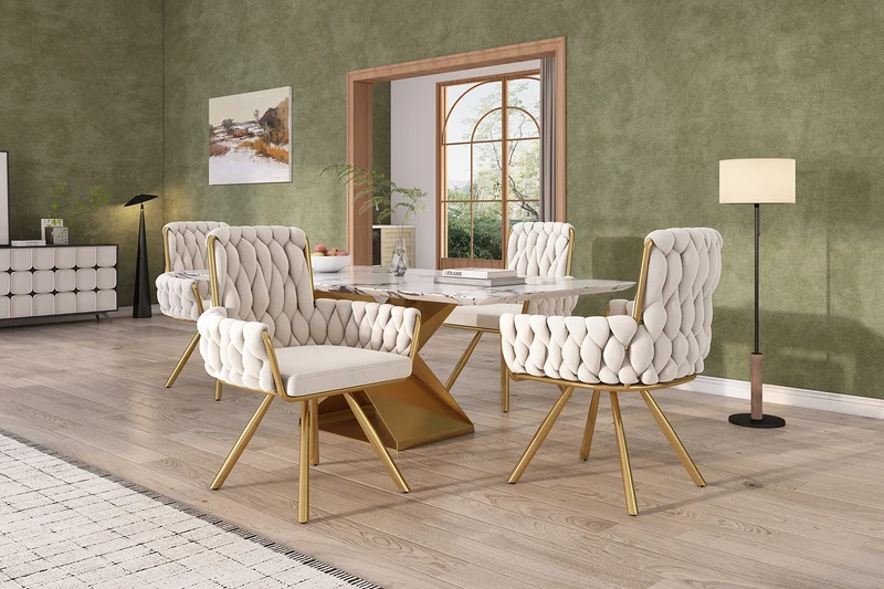 Lot de 2 chaise de salle à manger en velours beige, pivotante 360°, pieds en métal dorés NEXUSRIFT