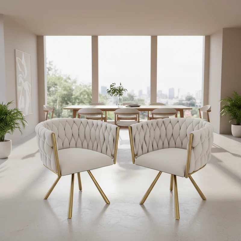 Lot de 2 chaises de salle à manger pivotantes velours beige et doré NEXUSNOVA
