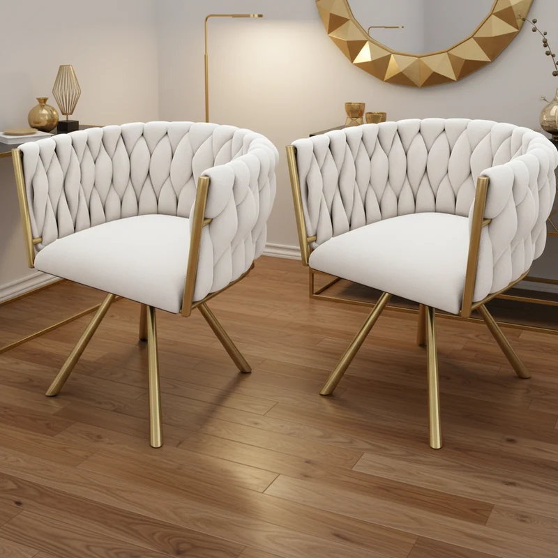 Lot de 2 chaises de salle à manger pivotantes velours beige et doré NEXUSNOVA