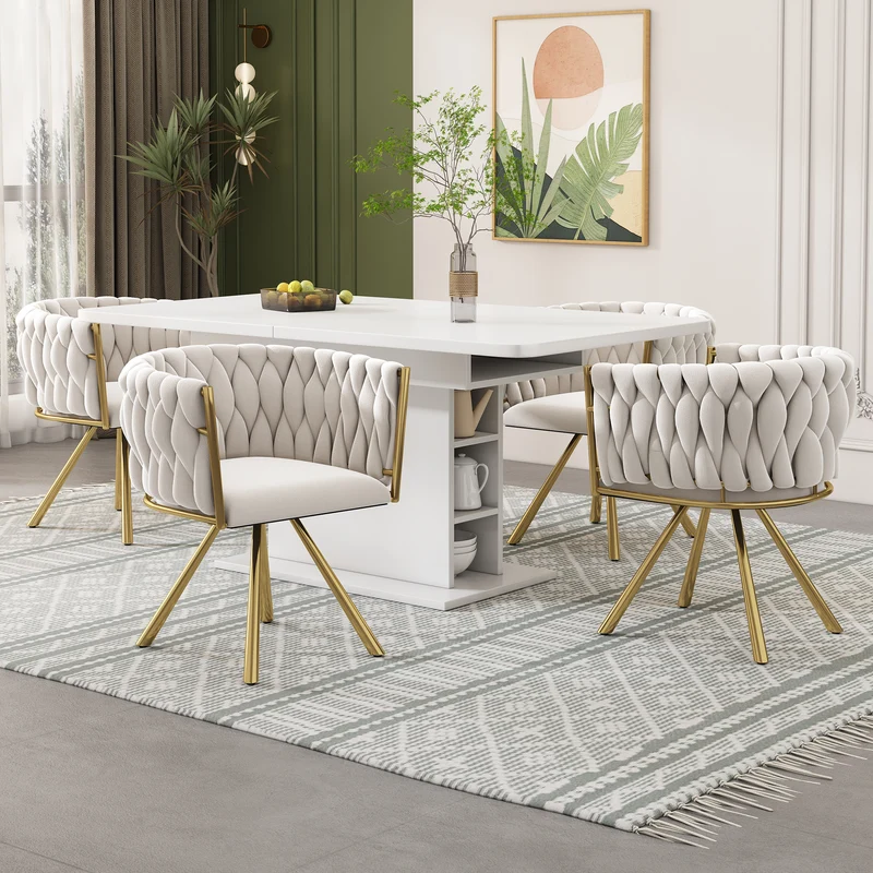 Lot de 2 chaises de salle à manger pivotantes velours beige et doré NEXUSNOVA