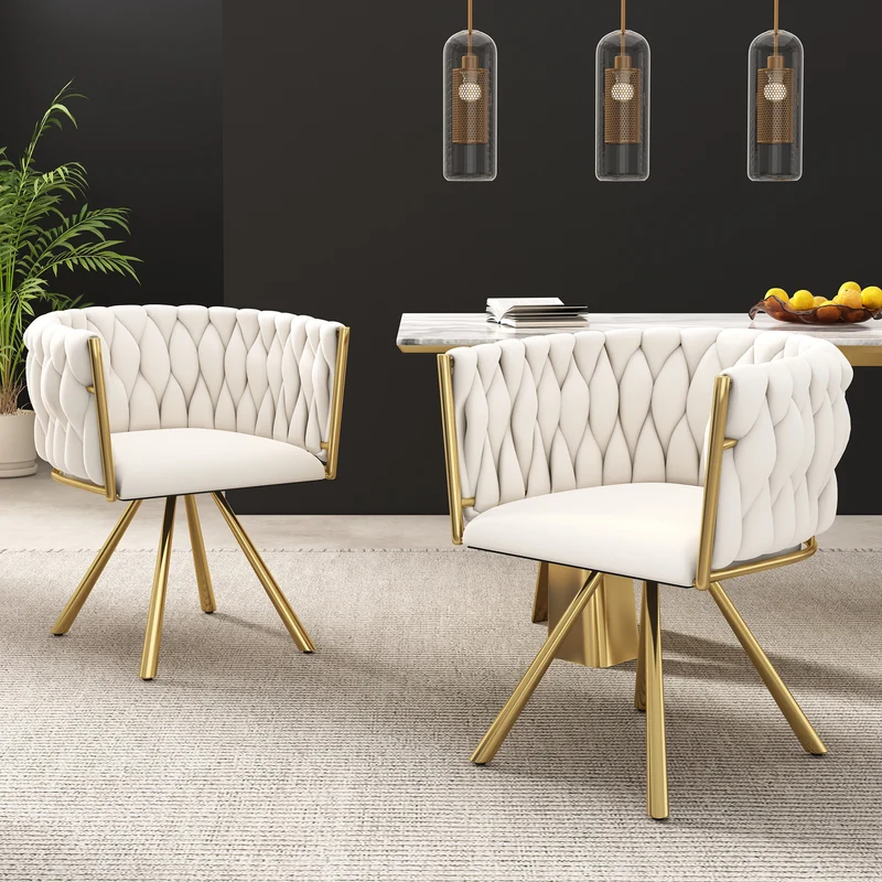 Lot de 2 chaises de salle à manger pivotantes velours beige et doré NEXUSNOVA