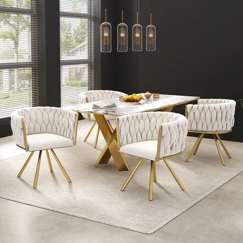 Lot de 2 chaises de salle à manger pivotantes velours beige et doré NEXUSNOVA