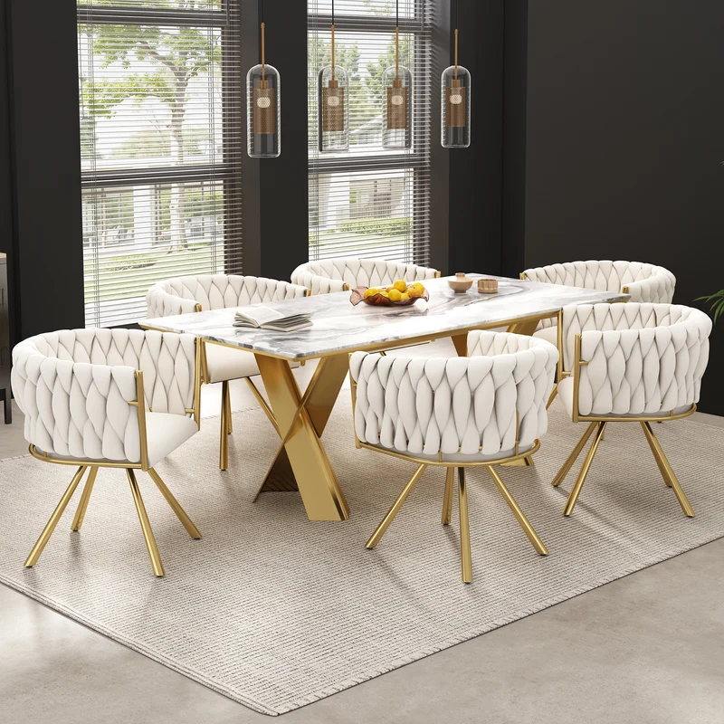 Lot de 2 chaises de salle à manger pivotantes velours beige et doré NEXUSNOVA