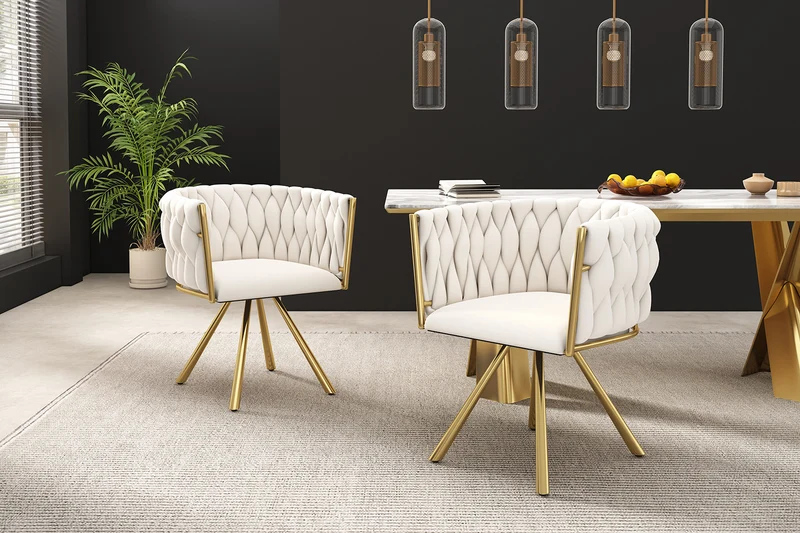 Lot de 2 chaises de salle à manger pivotantes velours beige et doré NEXUSNOVA