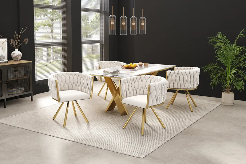 Lot de 2 chaises de salle à manger pivotantes velours beige et doré NEXUSNOVA