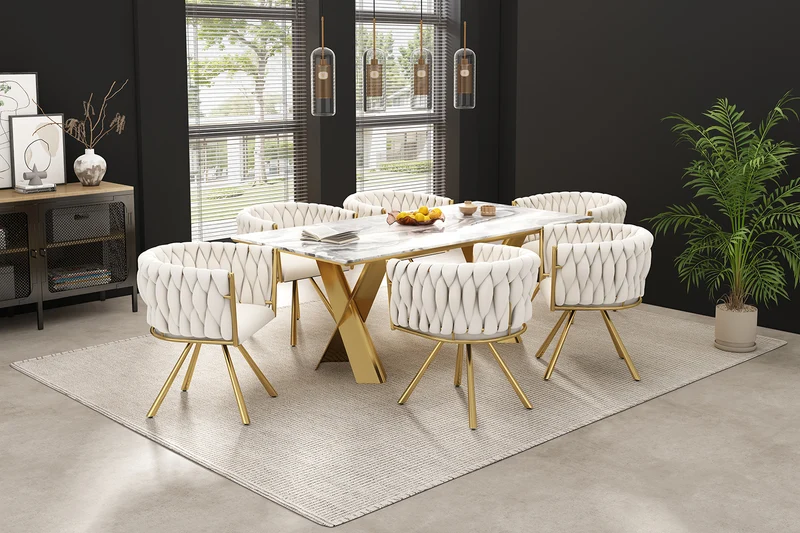 Lot de 2 chaises de salle à manger pivotantes velours beige et doré NEXUSNOVA