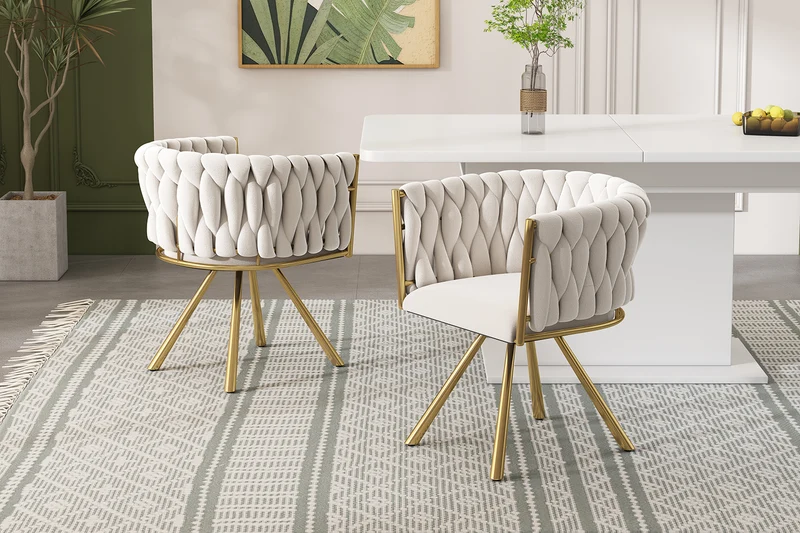 Lot de 2 chaises de salle à manger pivotantes velours beige et doré NEXUSNOVA