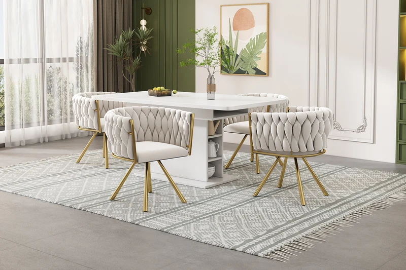 Lot de 2 chaises de salle à manger pivotantes velours beige et doré NEXUSNOVA