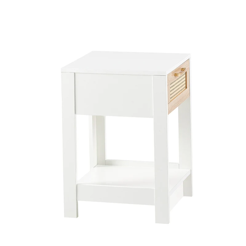 Table de chevet blanche tiroir en rotin 40x40x55cm FLARETERRA