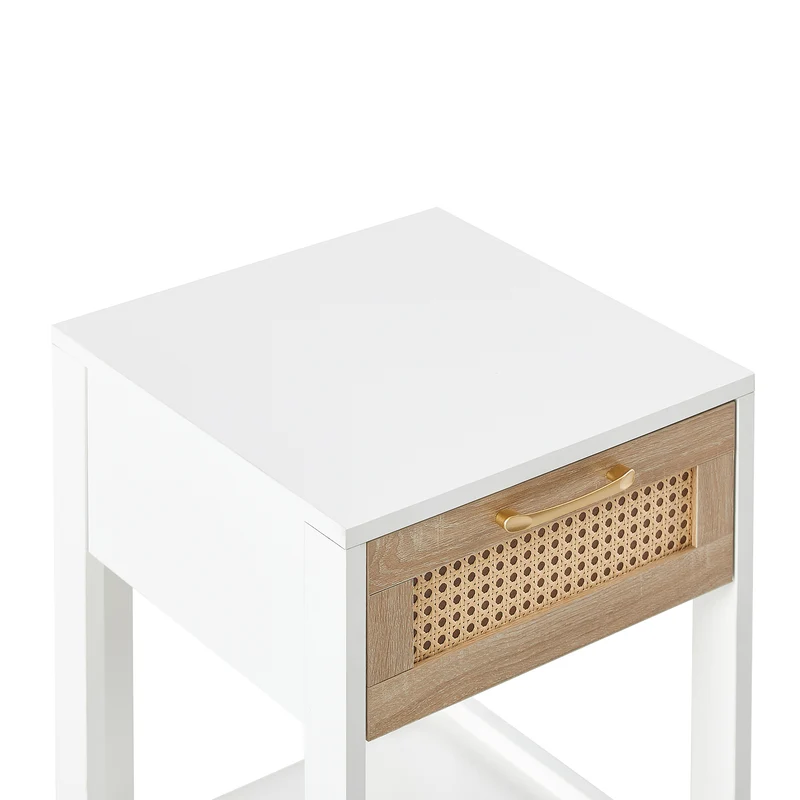 Table de chevet blanche tiroir en rotin 40x40x55cm FLARETERRA